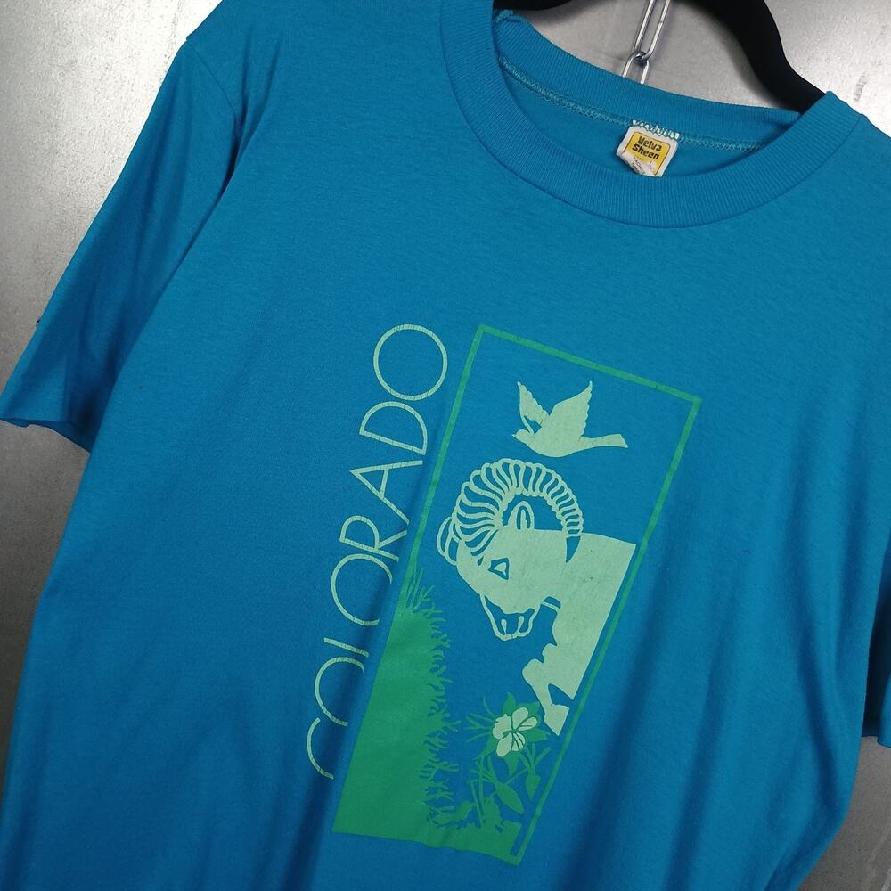 Colorado Vintage 80s Nature Art Graphic Shirt Large 50/50 Blend Soft Floral Bird
